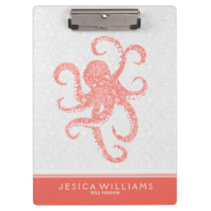 Porte-bloc Corail Rouge Blanc Cute Octopus Illustration