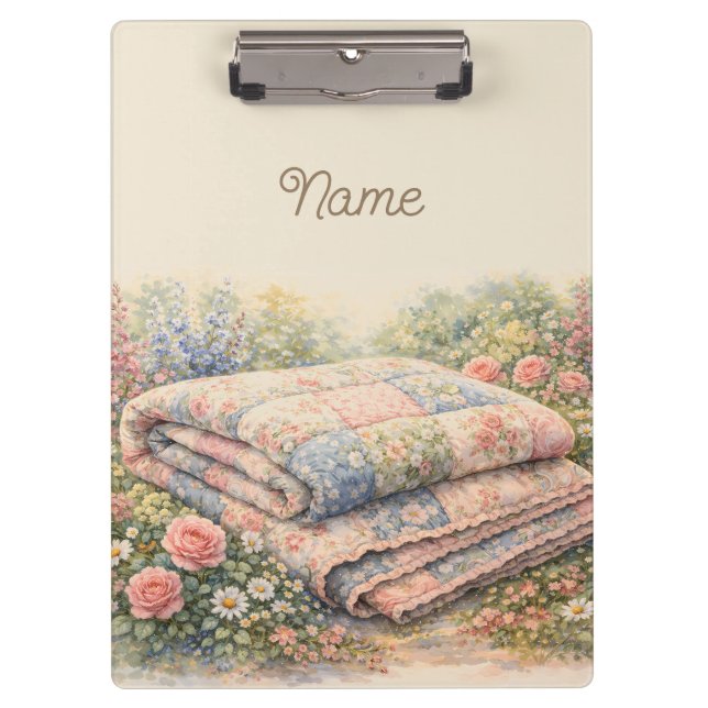 Porte-bloc Cottagecore Courtepoint Fleuri en Patchwork Aquare (Devant)