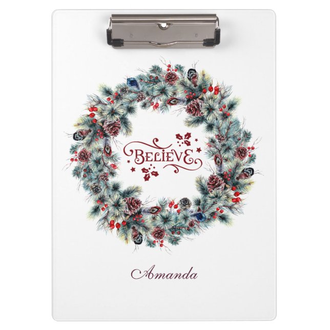 Porte-bloc Couronne de Noël Croire typographie monogramme (Devant)