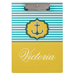 Porte-bloc Coutume jaune bleue d'ancre de rayures d'Aqua