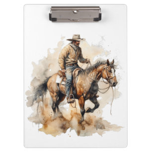 Porte-bloc cowboy à cheval brun en aquarelle