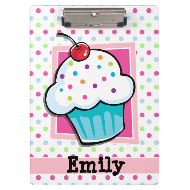 Porte-bloc Cupcake, Rose, Bleu, Vert, Pois (Devant)
