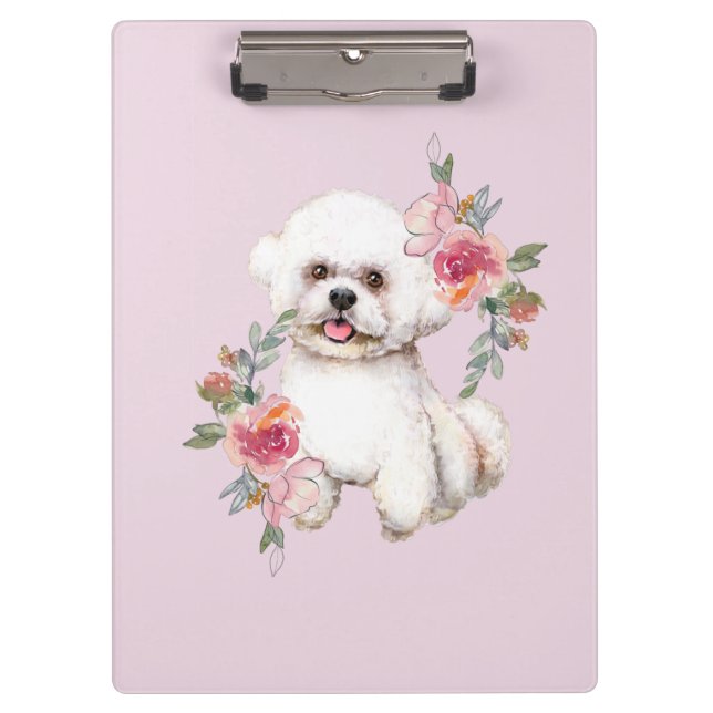 Porte-bloc Cute Bichon Frise avec Fleurs Aquarelle Art (Devant)