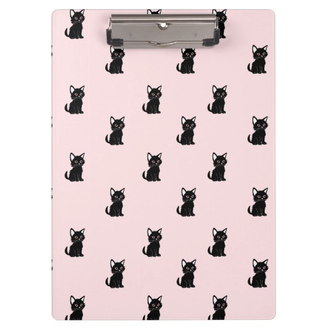 Porte-bloc Cute Black Cat Pattern on Pastel Pink (Devant)