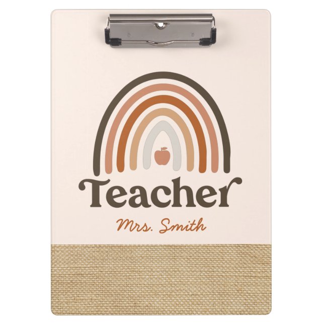 Porte-bloc Cute Boho Modern Rainbow Faux Burlap Enseignant (Devant)