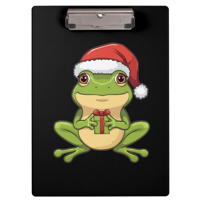 Porte-bloc Cute Christmas Frog with Santa Hat Holding  Gift - (Devant)