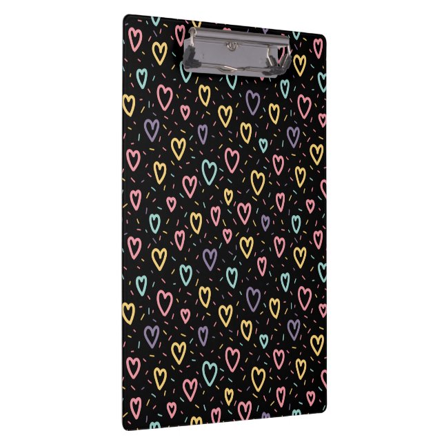 Porte-bloc Cute Colorful Hearts Black Clipboard  (Swatch)