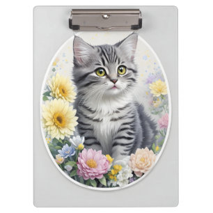 Porte-bloc Cute Kitten avec Fleurs