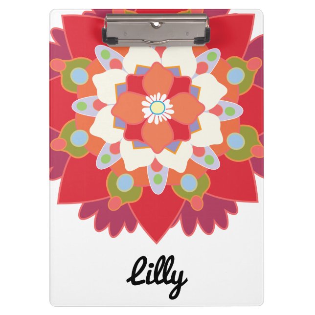 Porte-bloc Cute Moderne Rouge Floral Lotus Mandala Personnali (Devant)