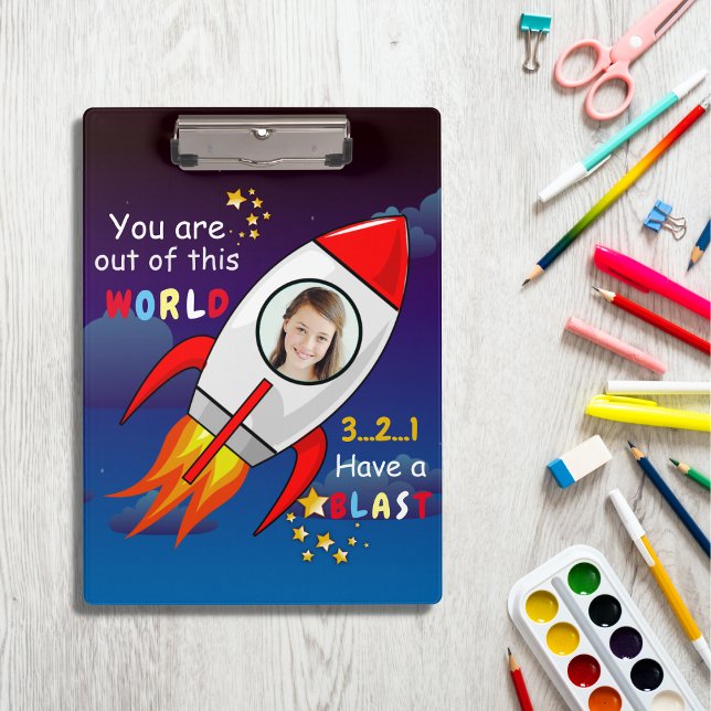 Porte-bloc Cute Outer Space Rocket Ship Blast Off Birthday (Créateur téléchargé)