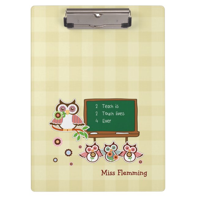 Porte-bloc Cute Owls Appréciation de l'enseignant Nom personn (Devant)