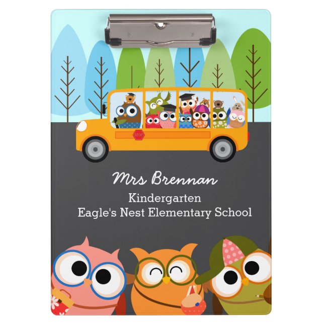 Porte-bloc Cute Owls School Bus Professeur personnalisé (Devant)