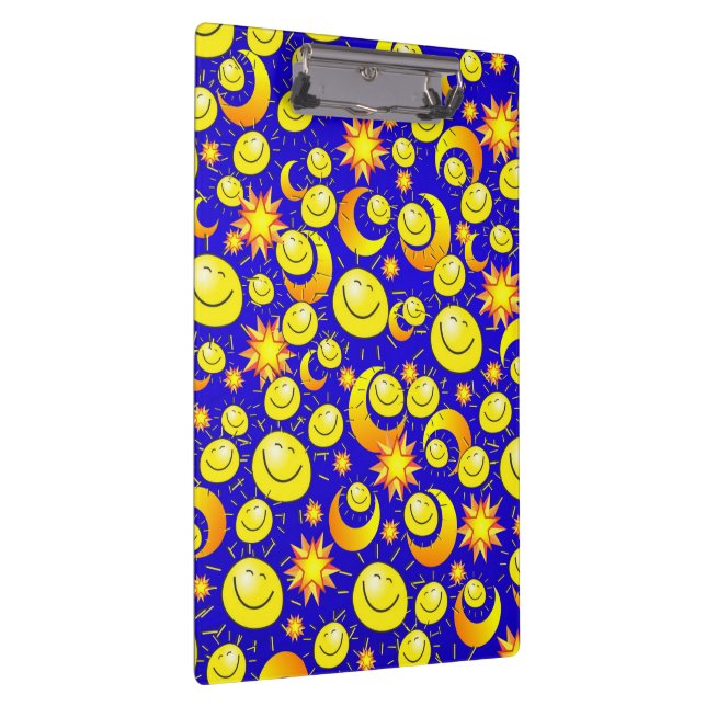 Porte-bloc Cute Yellow Happy Faces & Stars Moon Clipboard  (Swatch)