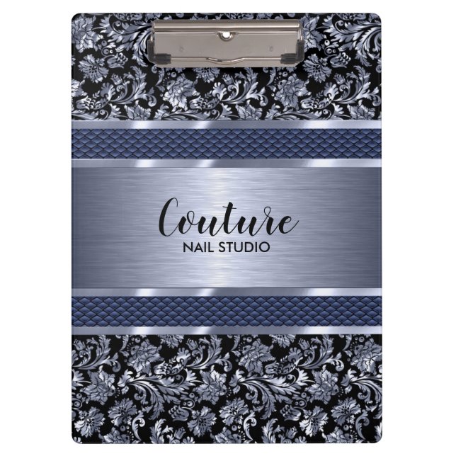 Porte-bloc Damas bleu clair métallique et acier brossé (Devant)