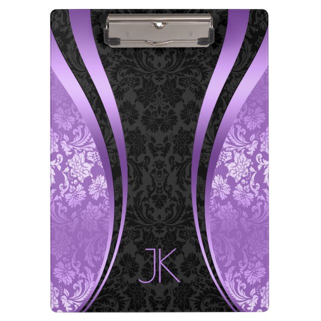 Porte-bloc Damas Florales Géométriques Noir Et Violet (Devant)