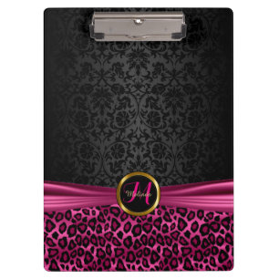 Porte-bloc Damas noir et design léopard rose vif