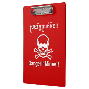 Porte-bloc Danger ! ! Les mines ! ! SYMBOLE ☠ Cambodgien Khme