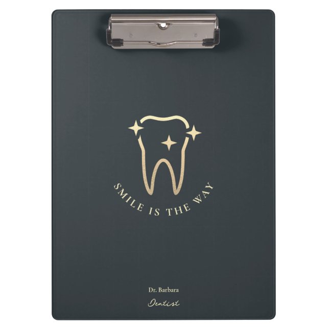 Porte-bloc Dentiste Or dent Bleu foncé gris moderne (Devant)