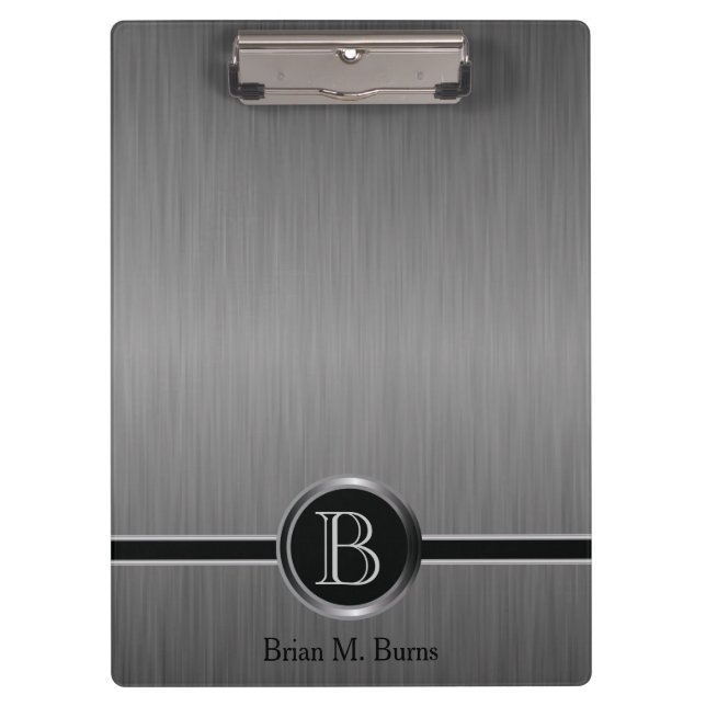 Porte-bloc Design Monogramme Exécutif - Acier Bracelet Noir (Devant)