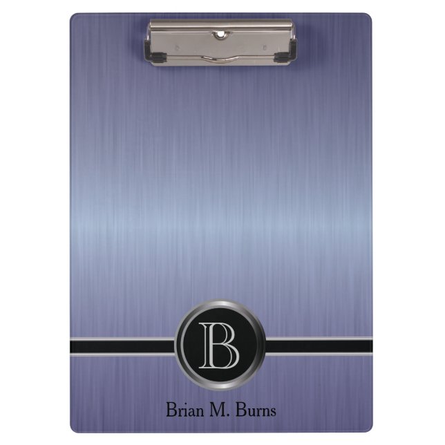 Porte-bloc Design Monogramme Exécutif - Sapphire Brush Steel (Devant)