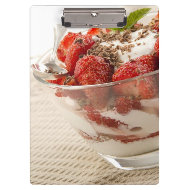 Porte-bloc Dessert de fraise avec du yaourt frais (Devant)