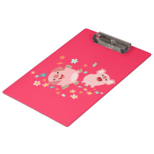 Porte-bloc Deux mignons cochons de dessin en carte à clips de