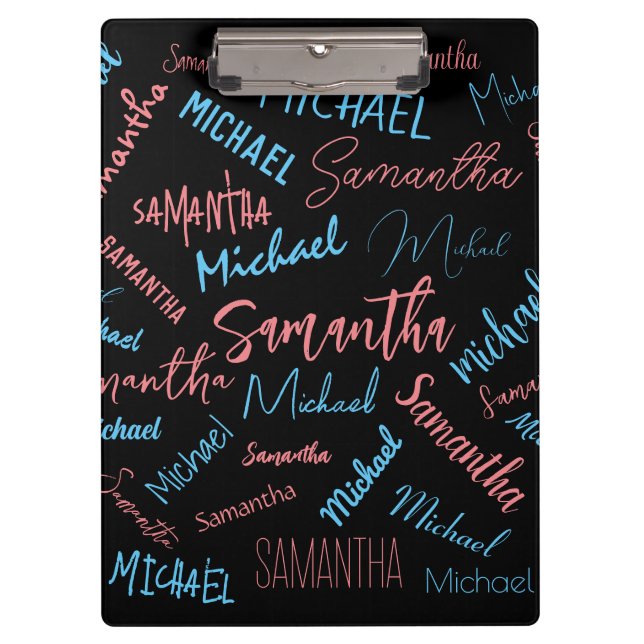 Porte-bloc Deux noms couples motif monogramme bleu rose clair (Devant)
