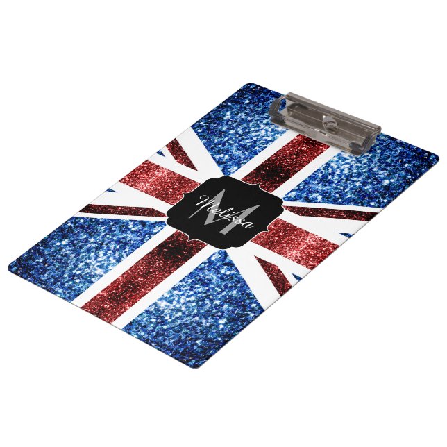 Porte-bloc Drapeau rouge et bleu parties scintillant Monogram (Incliné)