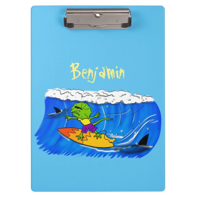 Porte-bloc Drôle caricature de surf de lézard au cou (Devant)