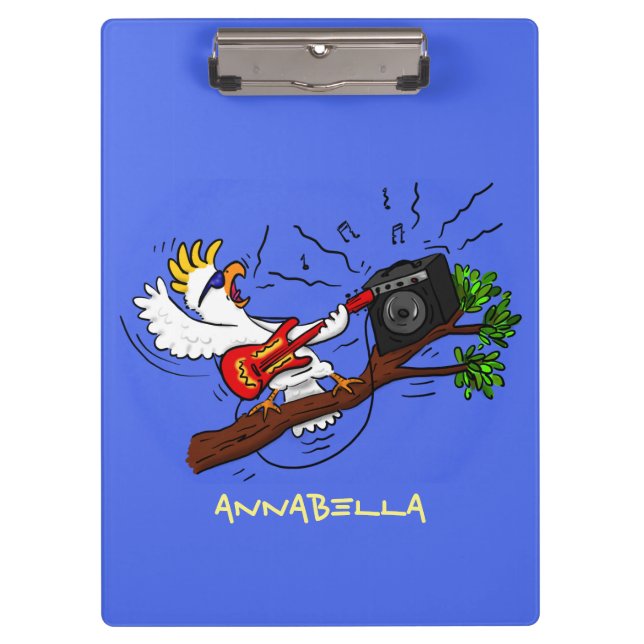 Porte-bloc Drôle cockatoo jouant de la guitare rock dessin an (Devant)