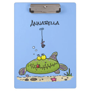 Porte-bloc Drôle gras affamé poisson vert dessin de pêche