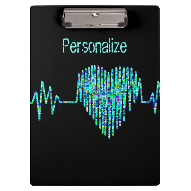 Porte-bloc EKG ligne coeur médical noir turquoise bleu (Devant)
