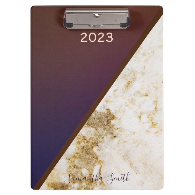 Porte-bloc Elégant Bourgogne Magenta Gold Fox marbré 2023 (Devant)