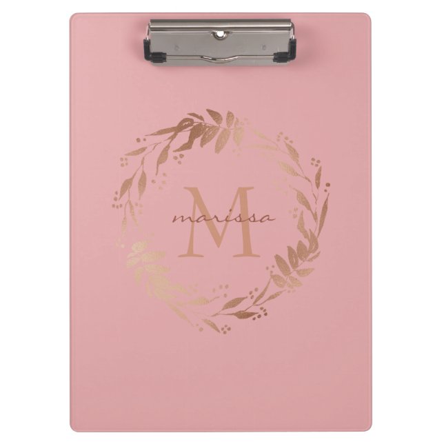 Porte-bloc Élégant Chic Blush Rose Rose Or Monogramme (Devant)