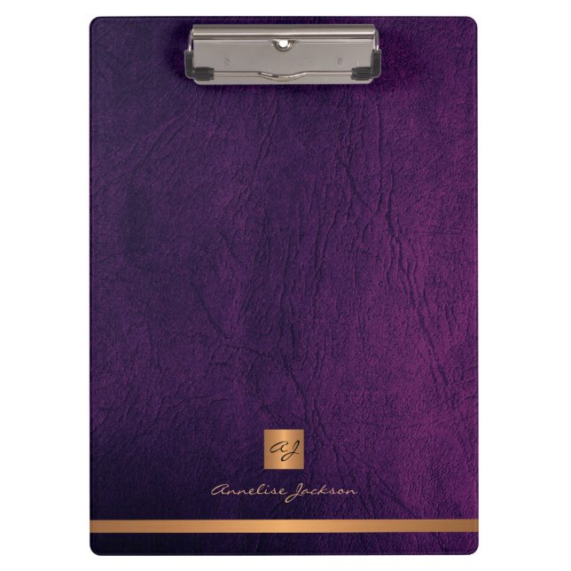Porte-bloc Élégant classe en cuir violet or monogrammed (Devant)