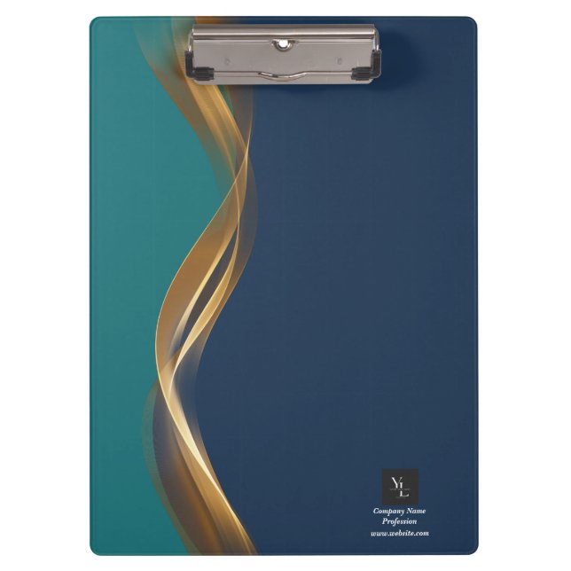 Porte-bloc Elégant Gold Wave Blue Turquoise avec logo (Devant)