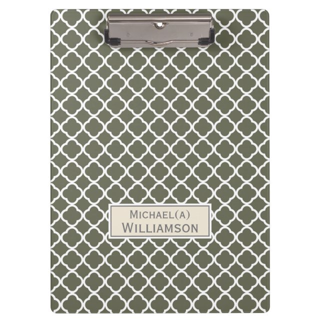 Porte-bloc Elégant Lichen Dark Green & White Motif marocain (Devant)