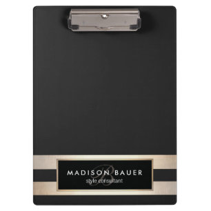 Porte-bloc Élégant Monogam rayé noir et FAUX Gold Foil