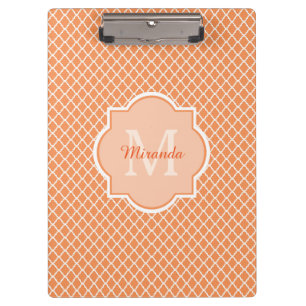 Porte-bloc Élégant Monogramme De Quatrefoil Orange Avec Nom