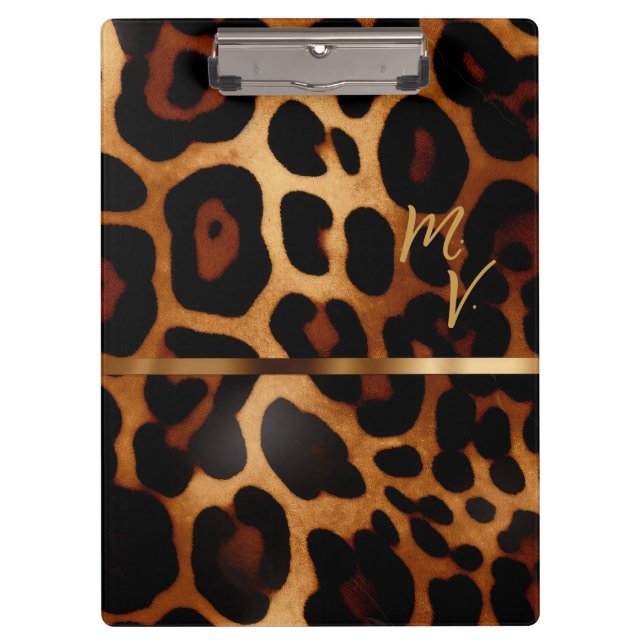 Porte-bloc Élégant Monogramme Empreinte de léopard (Devant)