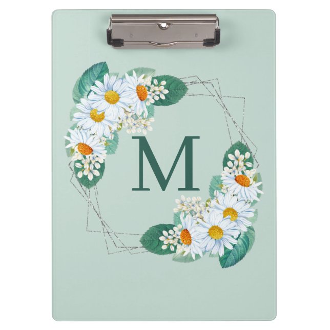 Porte-bloc Élégant Monogramme Fille Floral Argent (Devant)