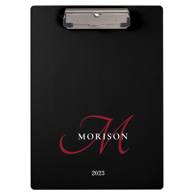 Porte-bloc Élégant Monogramme moderne noir rouge (Devant)