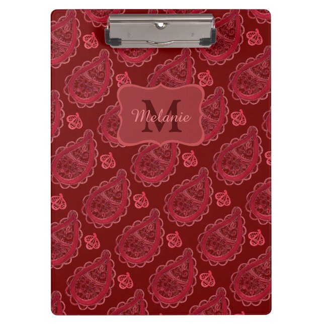 Porte-bloc Elégant Motif Burgundy Paisley Personnalisé (Devant)