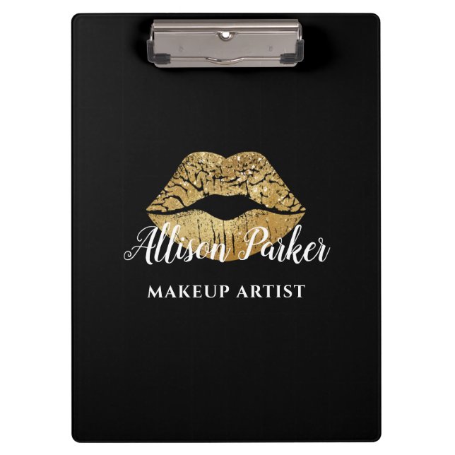 Porte-bloc Elégant Noir Gold Kiss Lips Maquillage Artiste (Devant)