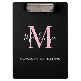 Porte-bloc Élégant Noir Rose Personnalisé Nom Monogramme