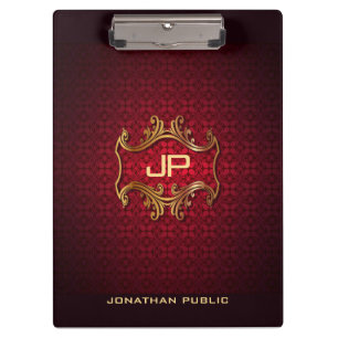 Porte-bloc Elégant noir rouge Damask Monogramme Modèle classi