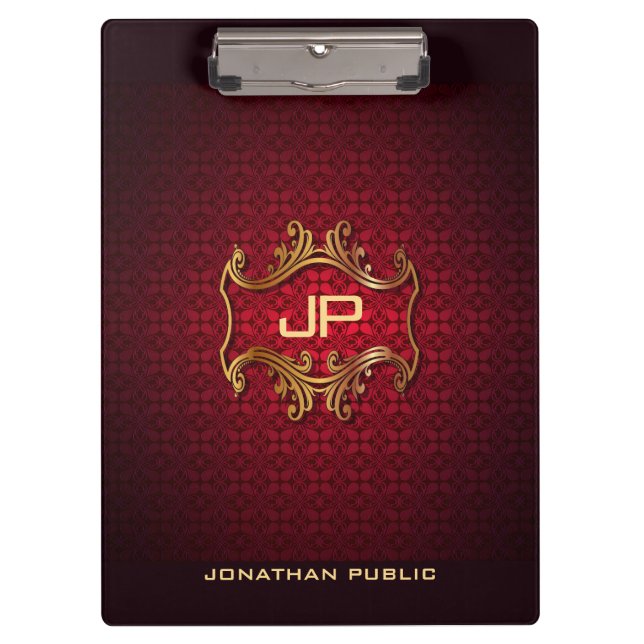 Porte-bloc Elégant noir rouge Damask Monogramme Modèle classi (Devant)