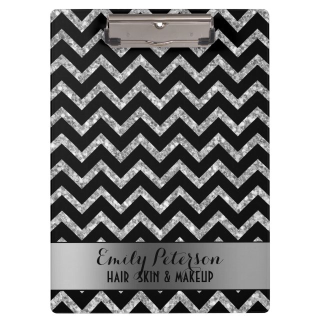 Porte-bloc Elégant Parties scintillant Argent noir Chevron no (Devant)