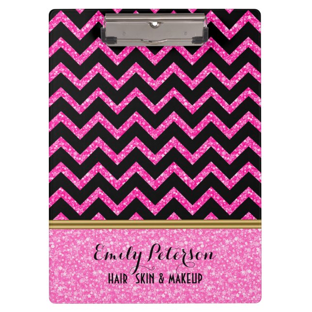 Porte-bloc Elégant Parties scintillant rose noir Chevron or A (Devant)