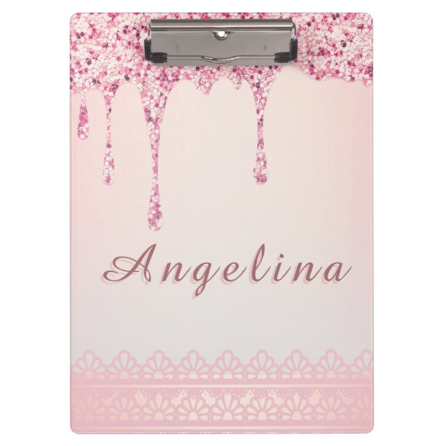 Porte-bloc Élégant Rose Glam Paillettes Dégoulinante (Devant)